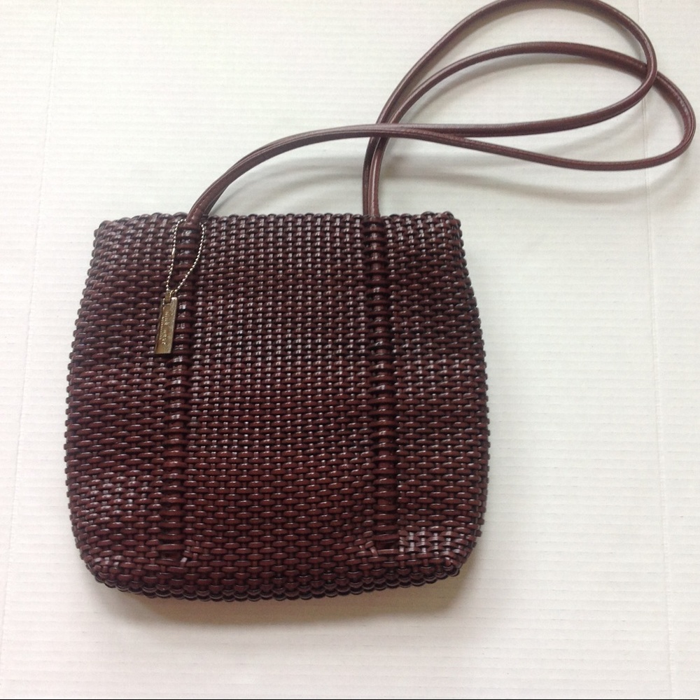 Nine West Brown Leather Braided Handbag Woven